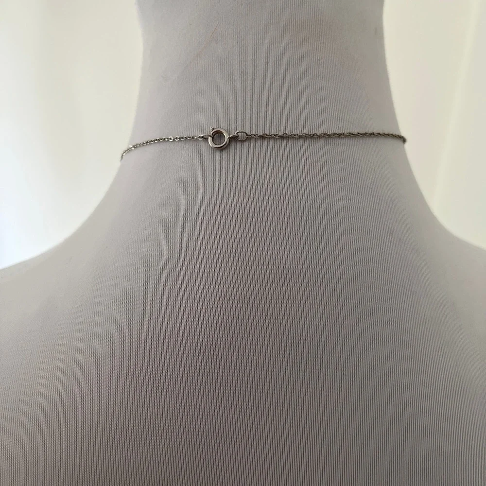 MAPLE LEAF Pendant Necklace Silver Tone Metal Faux Pearl Canadiana Dainty 16" - Picture 5 of 10